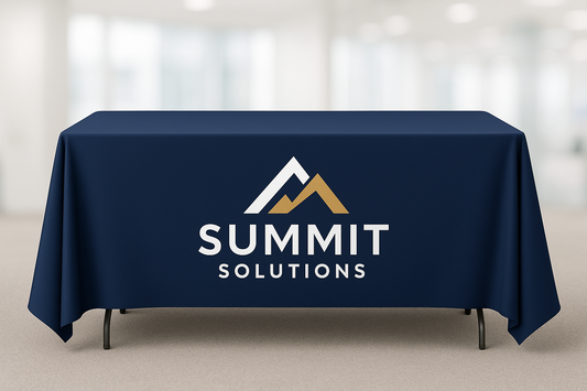 6ft table cover for event. Add random company logo to it