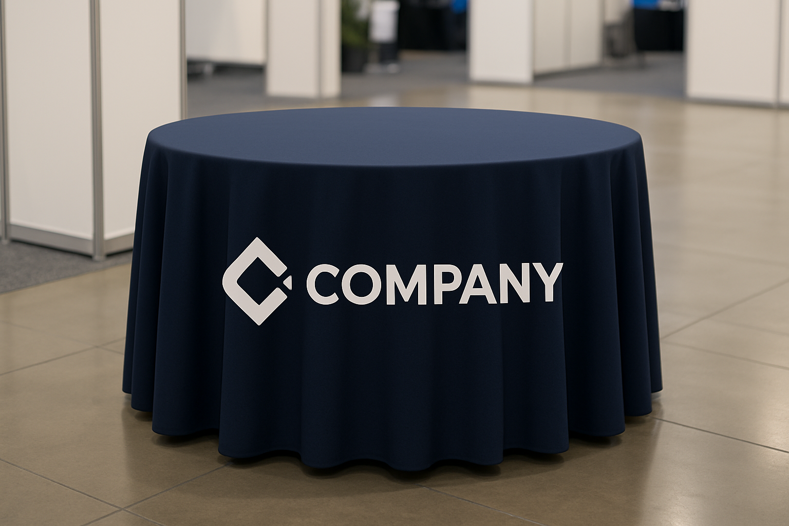 Round table cover with company logo on it