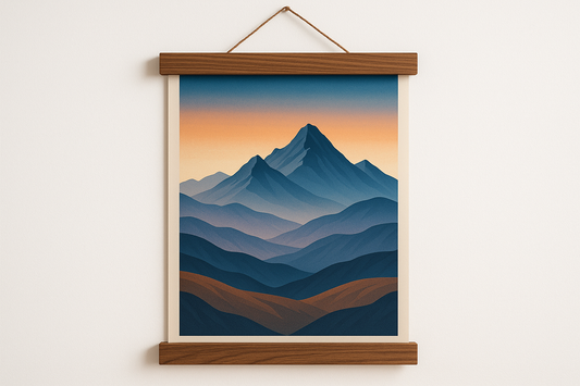 Wood frame poster hanger. For the poster make it a artistic mountain scene
